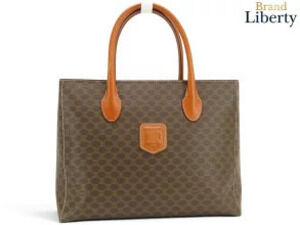 Celine Macadam Tote Bag Handbag Brown Dark Leather